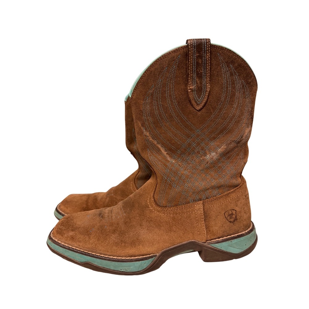 Ariat Fatbaby Western Boots Brown Suede Turquoise Square Toe 10027247 Womens 8B